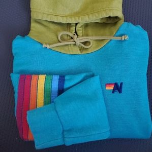 Aviator Nation Rainbow Stitch Crop Hoodie Jade